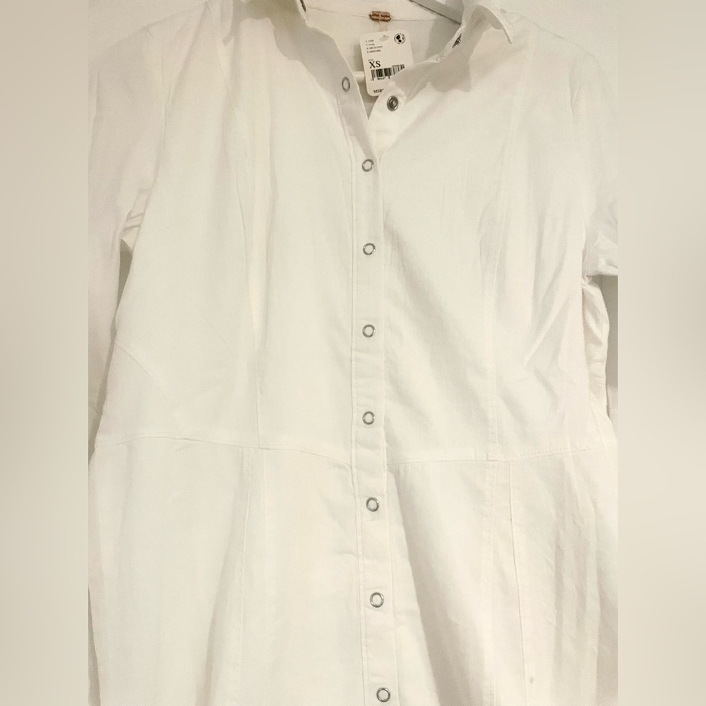 Free People flared sleeve denim mini dress in ivory Size XS NWT - Picture 5 of 8